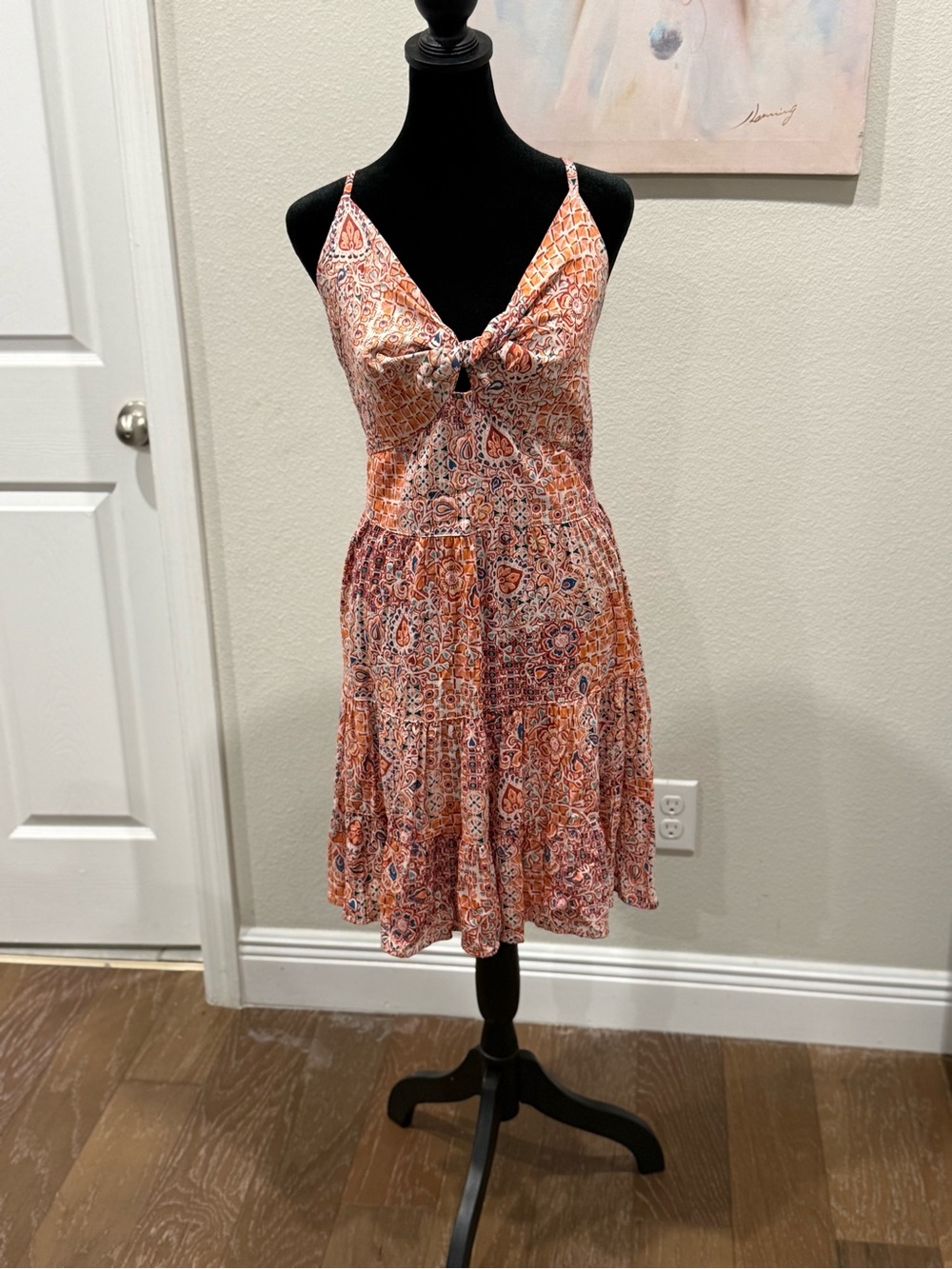 Angie Orange Paisley Tie-Front Mini Dress